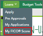 Loans Menu with My FICO Score Link 