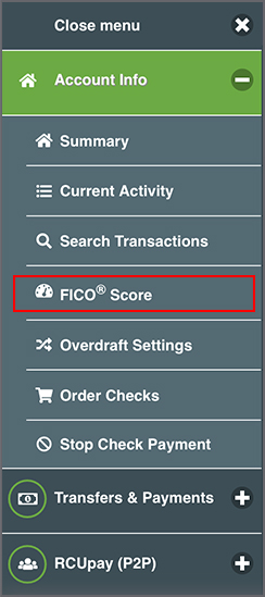 Image of My FICO <sup>&reg;</sup> Score navigation 