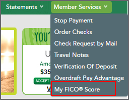 Image of My FICO <sup>&reg;</sup> Score navigation 