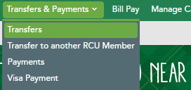 Online Banking Transfers Navigation Menu