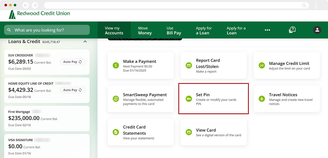 Changing my credit/debit card PIN desktop step 2
