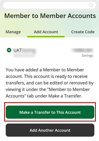 Screenshot of RCU's digital banking app showing the confirmation