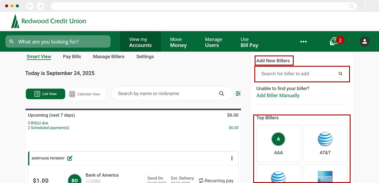 Bill Center: How to add a new biller desktop step 2