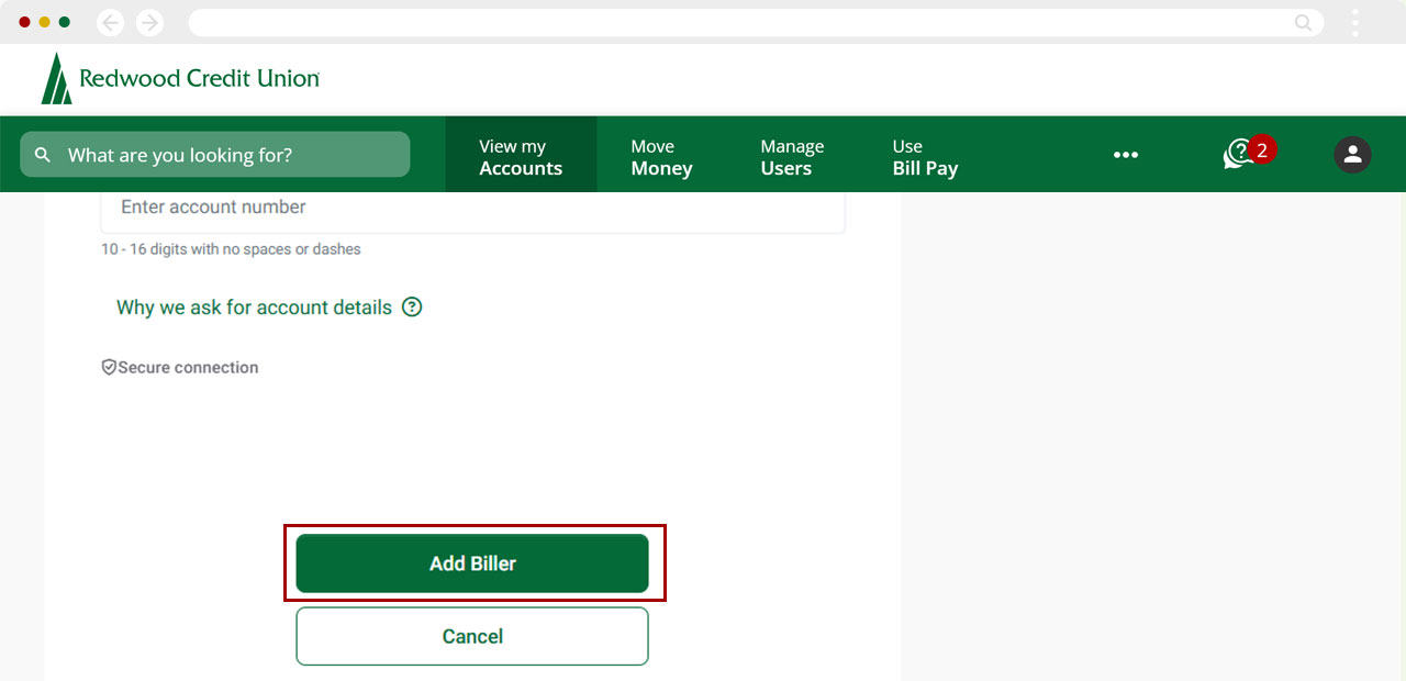 Bill Center: How to add a new biller desktop step 5