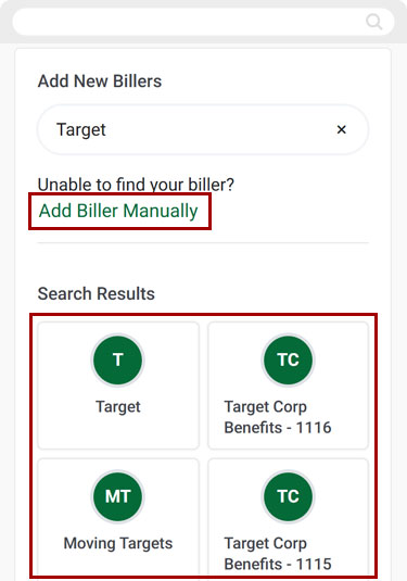 Bill Center: How to add a new biller mobile step 4