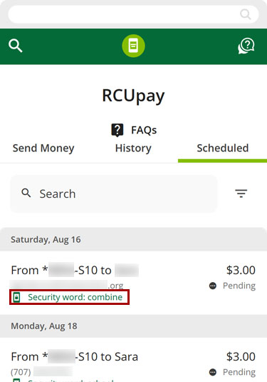 Find your RCUpay security word in mobile, step 3
