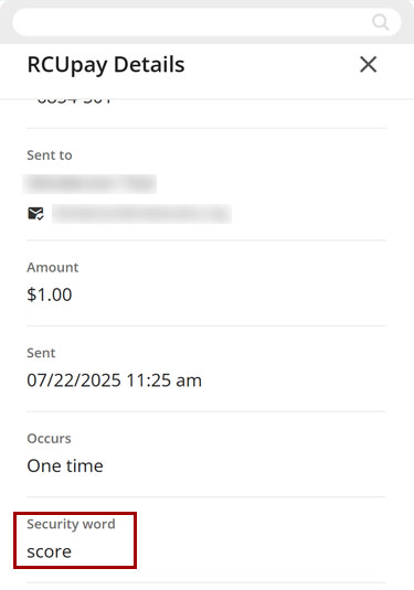 Find your RCUpay security word in mobile, step 4
