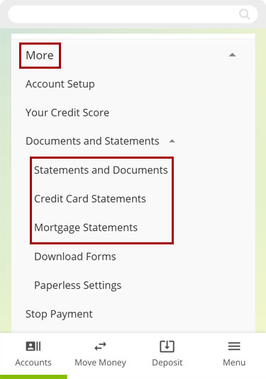 View eStatements in mobile, step 2