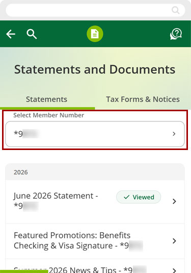 View eStatements in mobile, step 3