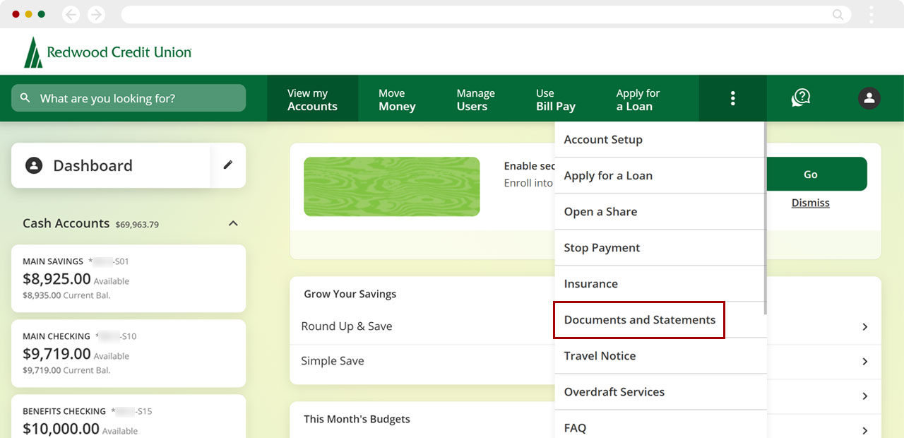 How do I print e-Statements and adjust the font size desktop step 1