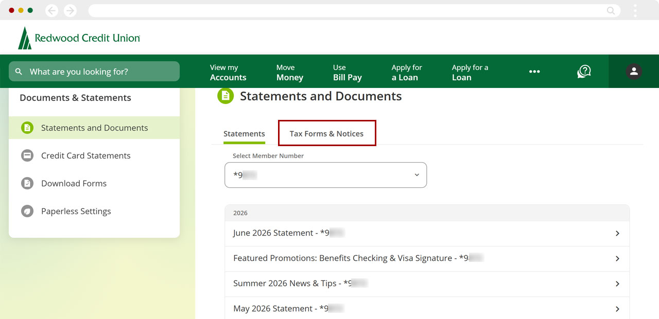 Finding account tax statements in desktop, step 2