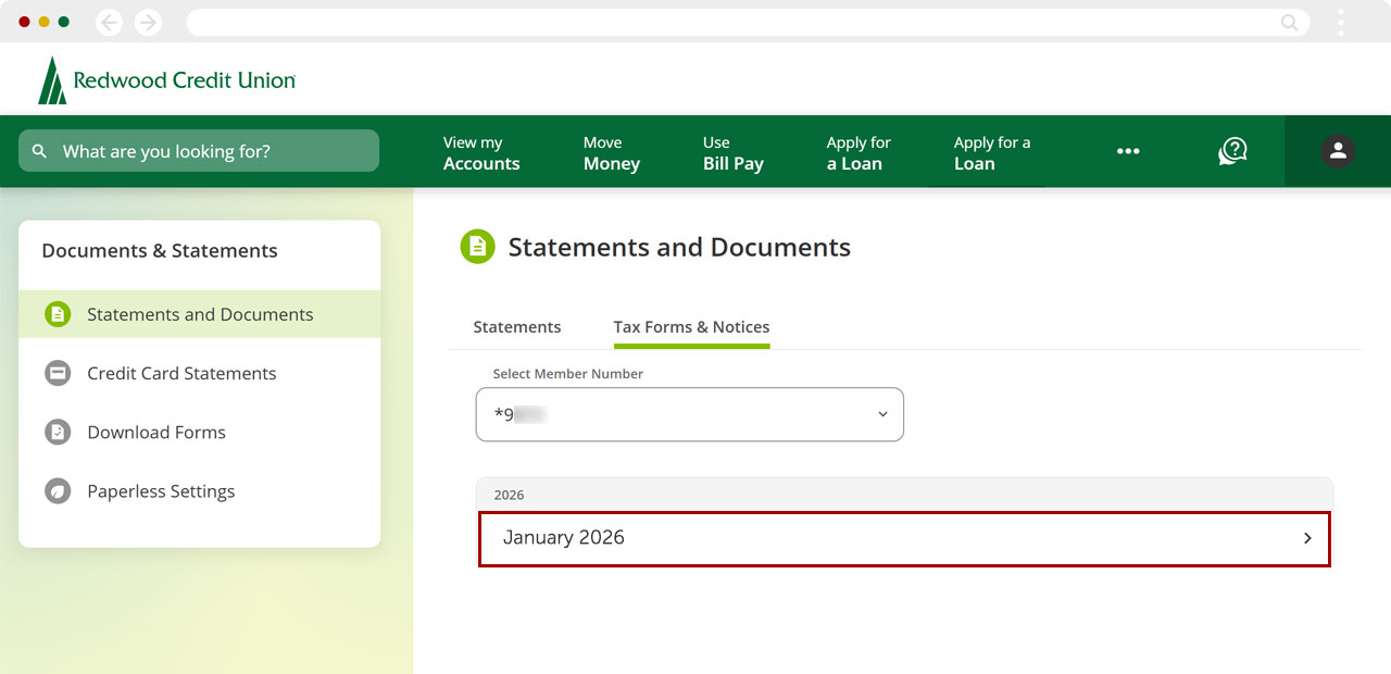 Finding account tax statements in desktop, step 3