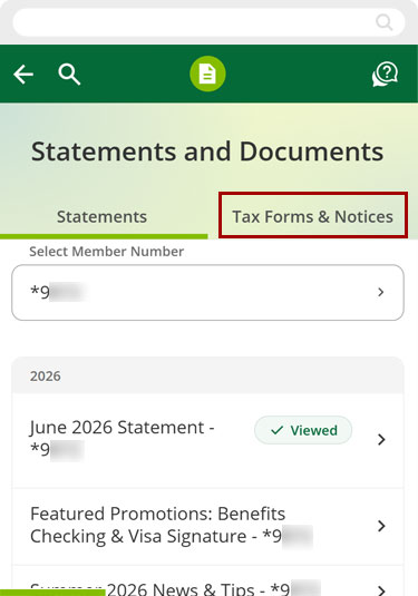 Finding account tax statements in mobile, step 3