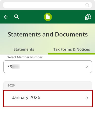 Finding account tax statements in mobile, step 4