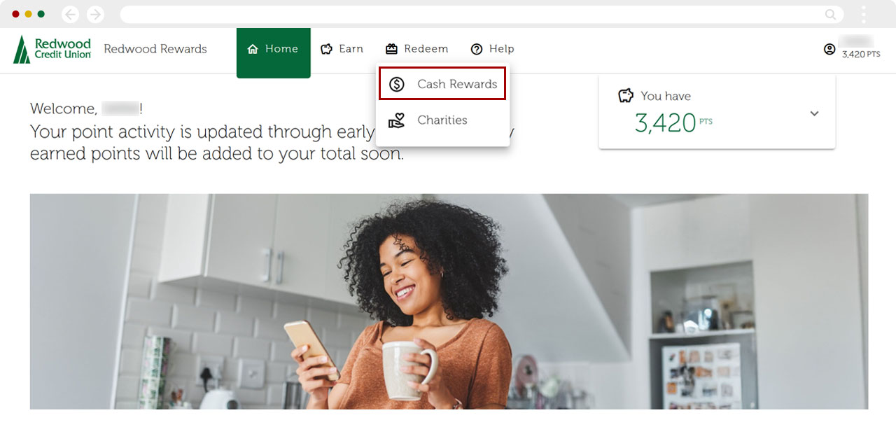Redwood Rewards redeem cashback desktop step 2