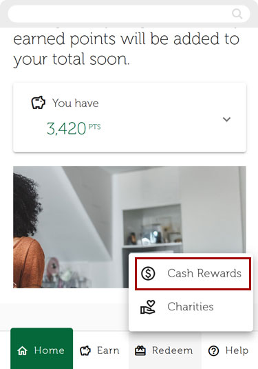 Redwood Rewards redeem cashback mobile step 2