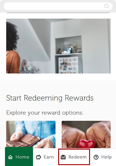 Redwood Rewards redeem cashback mobile step 1