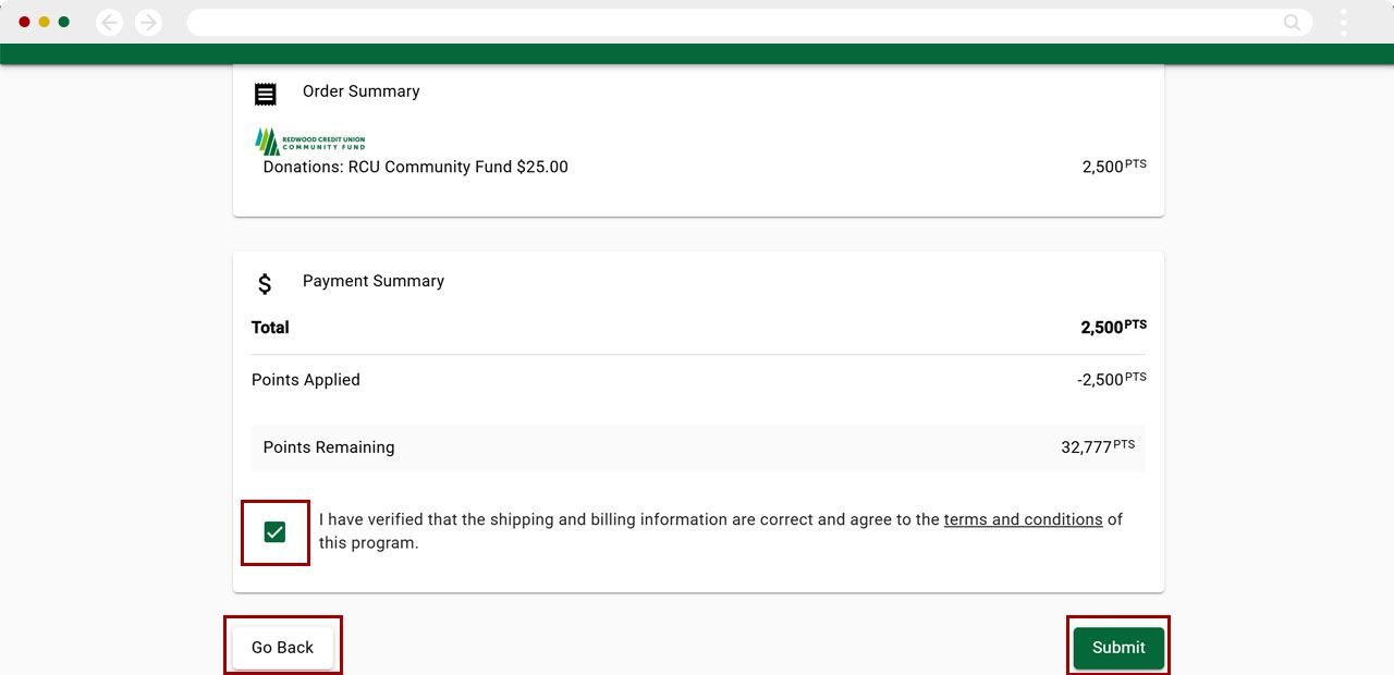 Redwood Rewards redeem cashback desktop step 7