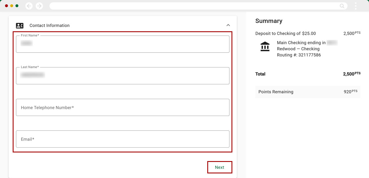 Redwood Rewards redeem cashback Desktop step 9