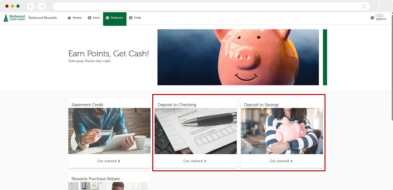 Redwood Rewards redeem cashback desktop step 2