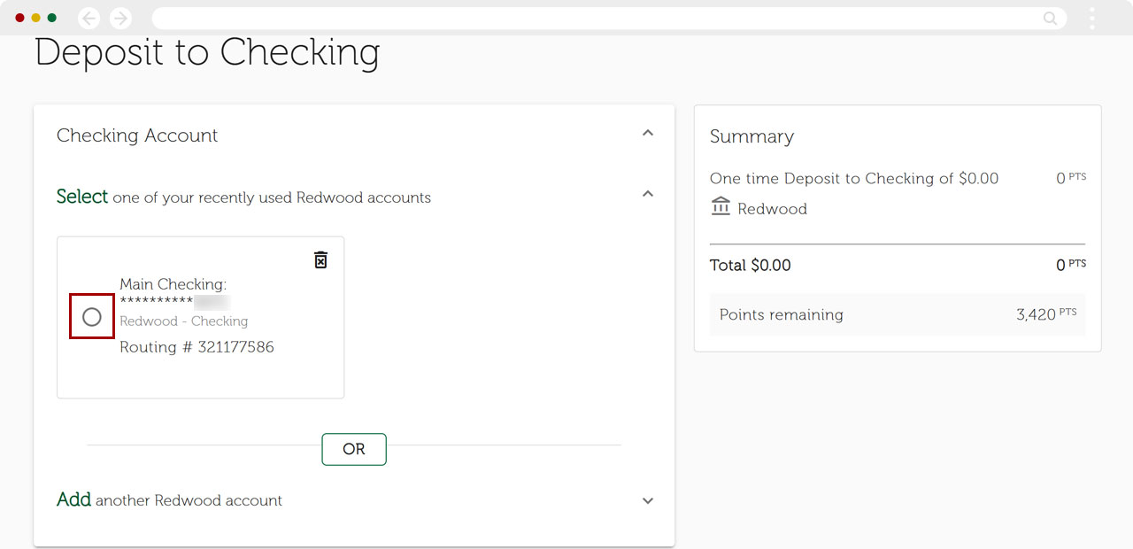Redwood Rewards redeem cashback desktop step 4