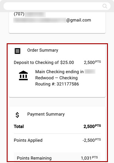 Redwood Rewards redeem cashback mobile step 9