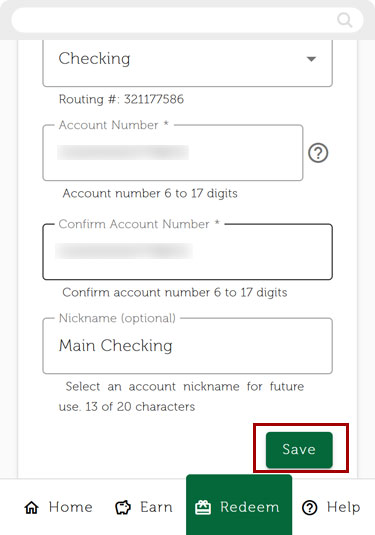 Redwood Rewards redeem cashback mobile step 4