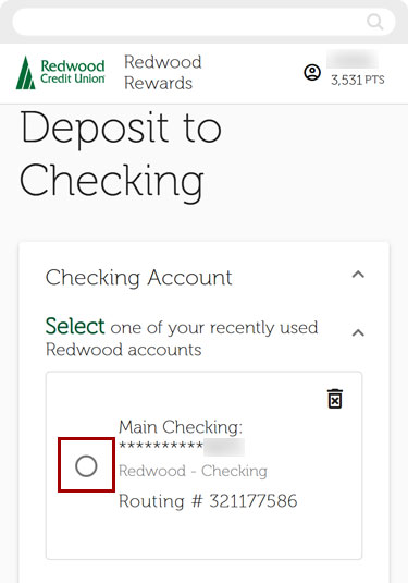 Redwood Rewards redeem cashback mobile step 5
