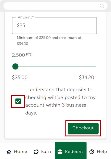 Redwood Rewards redeem cashback mobile step 7