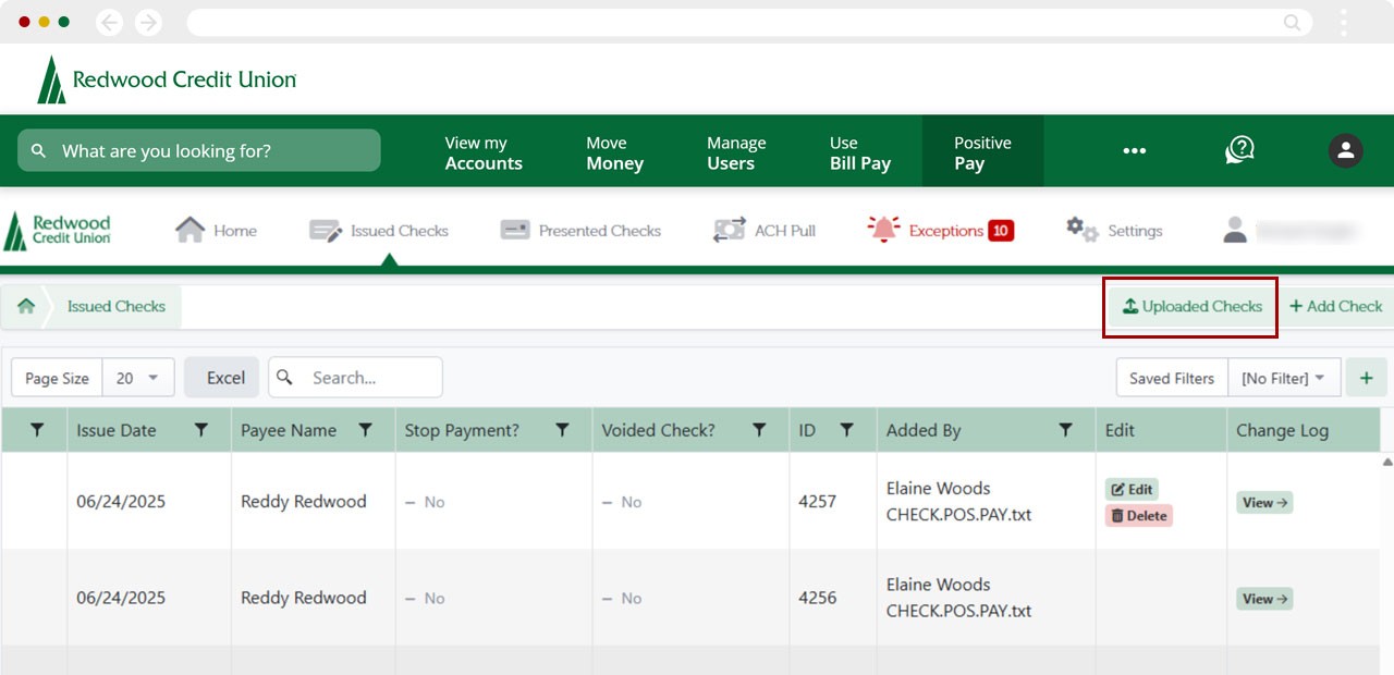 Adding checks manually in Positive Pay, step 9