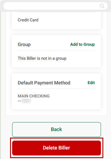 Bill Center: How to Delete a Biller mobile step 3