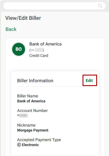 Bill Center: How to Update a Biller mobile step 5