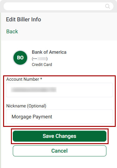Bill Center: How to Update a Biller mobile step 6