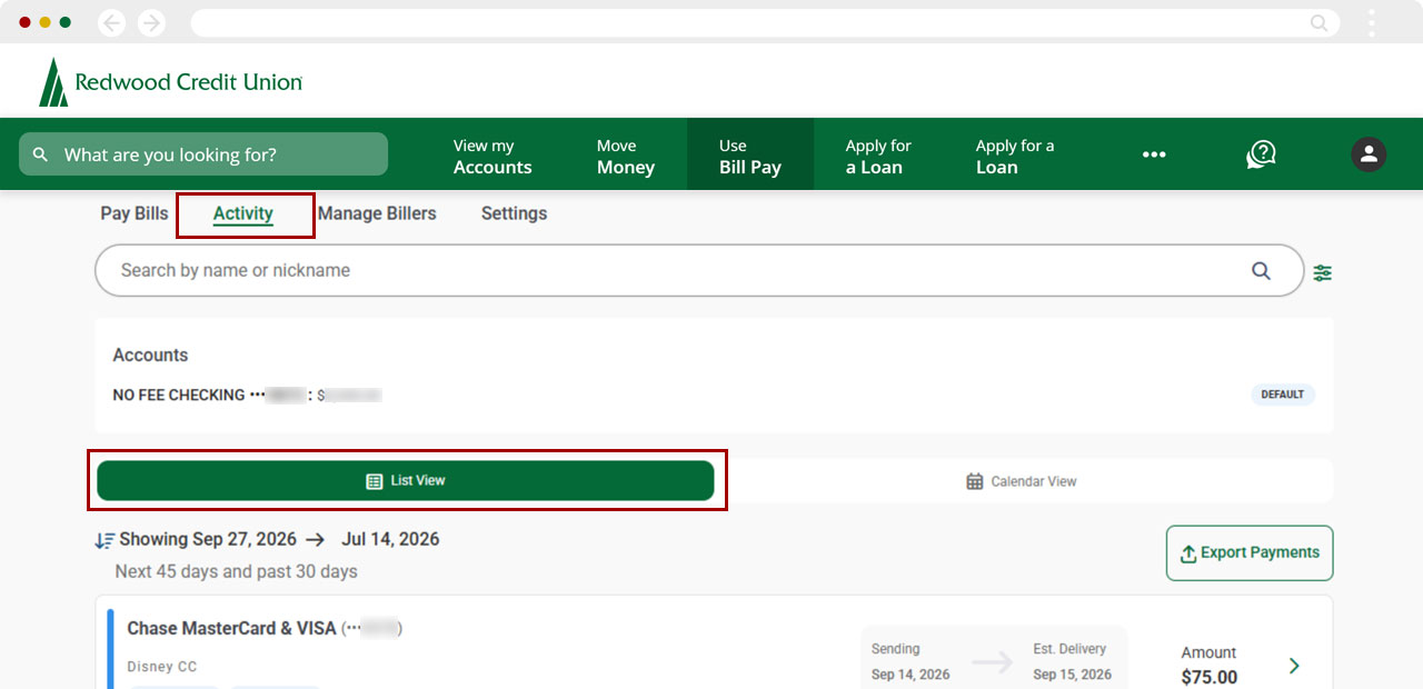 Edit recurring payment on desktop, step 2