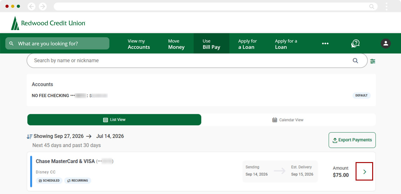 Edit recurring payment on desktop, step 4