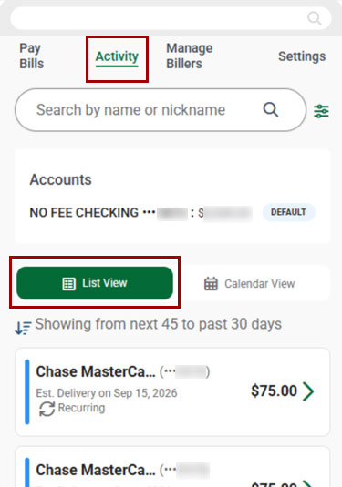 Editing a recurring payment in mobile, step 3