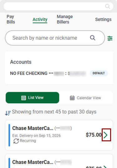 Edit recurring payment in mobile, step 4