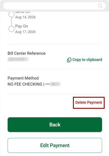 Delete recurring payment in mobile, step 2