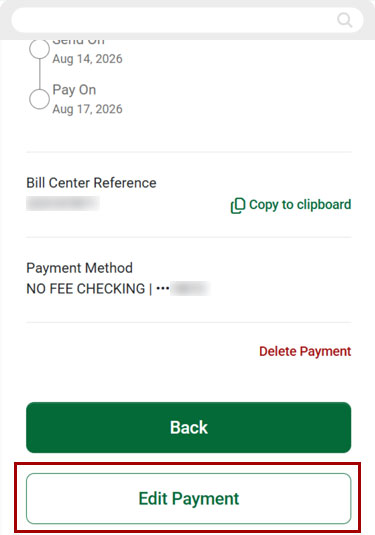 Edit recurring payment in mobile, step 4
