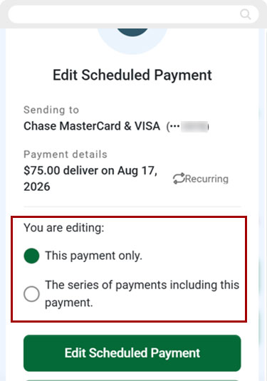 Edit recurring payment in mobile, step 6