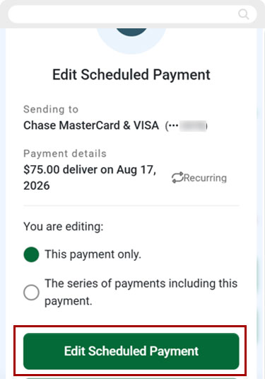 Edit recurring payment in mobile, step 6