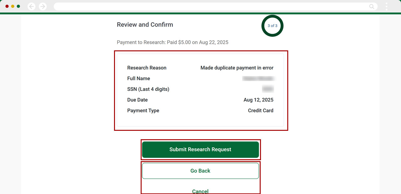 Bill Center: How to Submit a Research Request desktop step 13