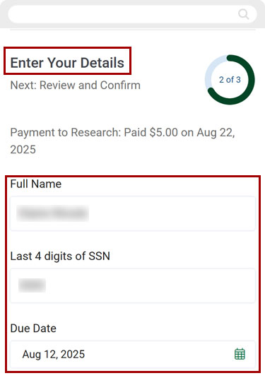 Bill Center: How to Submit a Research Request mobile step 11