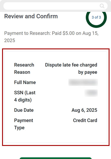 Bill Center: How to Submit a Research Request mobile step 14
