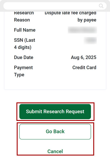 Bill Center: How to Submit a Research Request mobile step 15