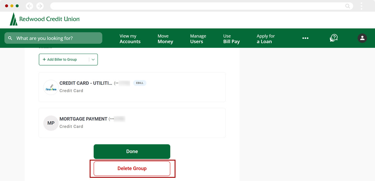 Bill Center: How to delete a group desktop step 4