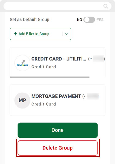 Bill Center: How to delete a group mobile step 5
