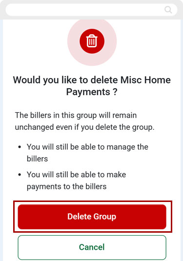 Bill Center: How to delete a group mobile step 6