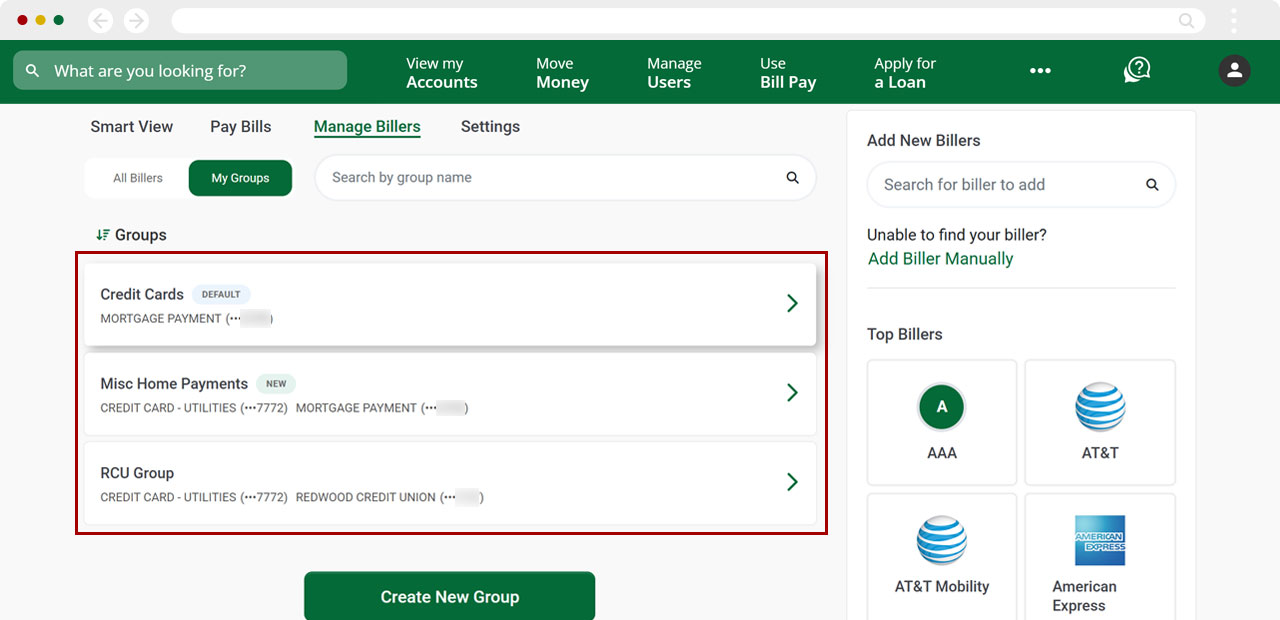 Bill Center: How to delete a group desktop step 3