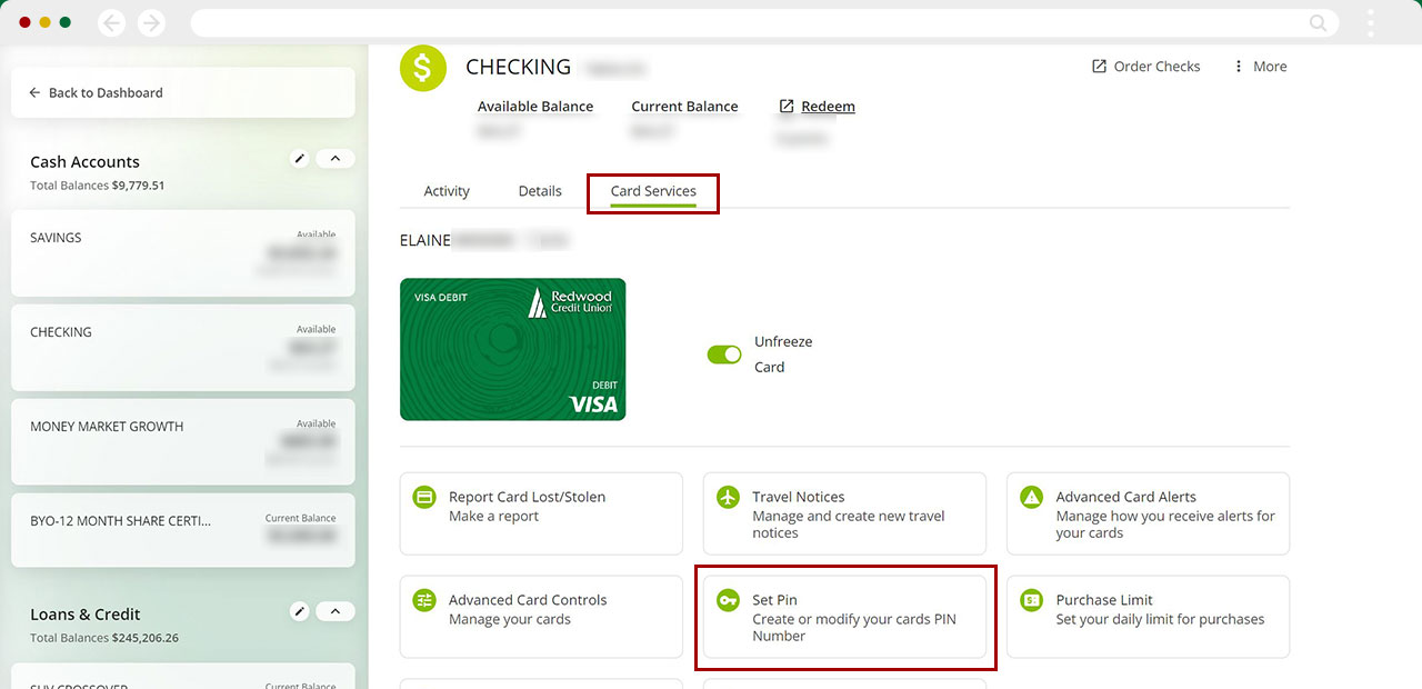 Changing my credit/debit card PIN desktop step 2